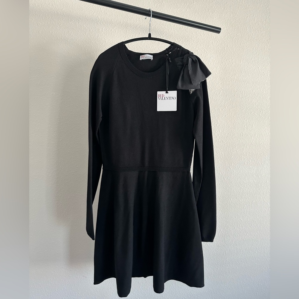 RED Valentino Black Knit Dress with Bow Detailing